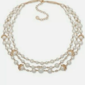 Gold Tone 16in Necklace Multi Row Pearl Imitation